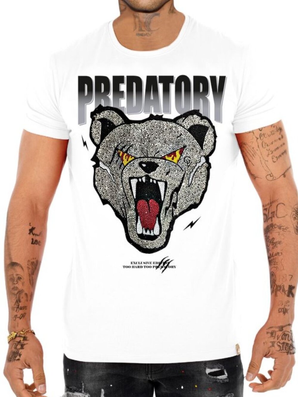 Avenue George V Paris T-shirt rhinestone Royal Wolf men’s White Short sleeve Tee